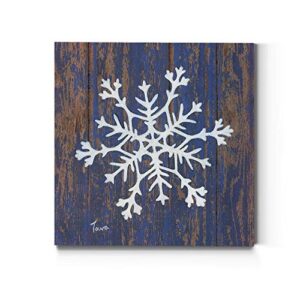 Renditions Gallery Vintage Snowflake Wall Art, Cute Christmas & Winter Artwork, Faded Wood Look, Blue & White, Premium Gallery Wrapped Canvas Decor, Ready to Hang, 32 in H x 32 in W, Made in America