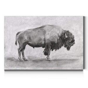 Renditions Gallery Wild Bison I Wall Art, American Bison Charcoal Sketch Print, Black & White Premium Gallery Wrapped Canvas Decor, Ready to Hang, 24 in H x 36 in W, Made in America Artwork