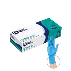 Safe Health Nitrile Exam Disposable Gloves, Latex Free, Powder Free, Blue, Box of 90, XL, Textured, 3.5 mil, Medical Grade, Food, Tattoo, Nursing, Cleaning, School