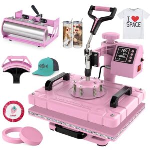 Slendor 5 in 1 Heat Press Machine 12×15 inch Sublimation Heat Press 360° Swing Away Heat Transfer Digital T-Shirt Pressing with 30OZ 20OZ Tumbler Press, Multifunction Combo for Hat Cap Plate