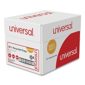 Universal 30% Recycled Copy Paper, 92 Bright, 20 lb., 8.5 x 11, White, 500 Sheets/Ream, 5 Reams/Carton (UNV200305)