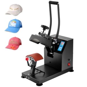 VEVOR Hat Press, Heat Press Machine for Caps with 3.5″×5.5″ Curved Heating Element, Digital LCD Timer and Temperature Control, with LCD Timer and Temperature Control, Rigid Steel Frame – Black