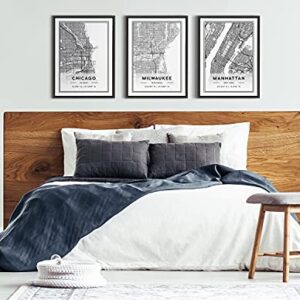 Kate and Laurel Sylvie Chicago Modern Map Framed Canvas Wall Art by Jake Goossen, 18×24 Gray, Decorative Map Art for Wall