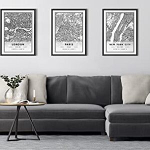Kate and Laurel Sylvie Paris Modern Map Framed Canvas Wall Art by Jake Goossen, 18×24 Gray, Geography Art for Wall