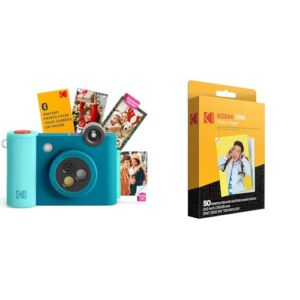 KODAK Smile+ 2-in-1 Digital Instant Print Camera & Wireless Bluetooth Photo Printer + KODAK 2″x3″ Premium Photo Paper (50 Sheets)