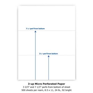 PrintWorks Professional Perforated Paper for Statements, Invoices, Gift Certificates, Coupons and More, 8.5 x 11, 24 lb, 2 Horizontal Perfs 3 2/3″ and 7 1/3″ From Bottom, 500 Sheets, White (04122)