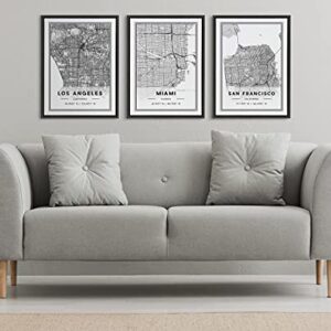 Kate and Laurel Sylvie San Francisco Modern Map Framed Canvas Wall Art by Jake Goossen, 18×24 Gray, Decorative Map Art for Wall