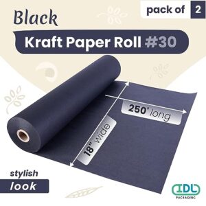 IDL Packaging 18″ x 250 feet (3000 inches) Black Kraft Paper Roll, 30 lbs (Pack of 2) – For Art, DIY, Packing, Wrapping, Crafts, Moving, Shipping – 100% Recyclable Natural Kraft Paper