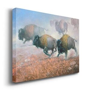 Renditions Gallery Prairie Thunder Wall Art, Western, American Bison Running, Vibrant, Bright Colors, Premium Gallery Wrapped Canvas Decor, Ready to Hang, 18 In H x 27 In W, Made in America Print