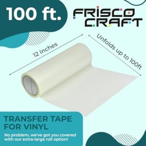 Frisco Craft C-370 Clear Transfer Tape for Vinyl, Clear Lay Flat – Medium Tac Vinyl Transfer Tape – Perfect for Self Adhesive Vinyl for Signs Stickers Decals Walls Doors Windows (12″ x 100 Ft)