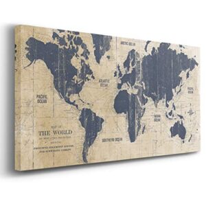 Renditions Gallery Old World Map Canvas Wall Art, Parchment Paper Yellow, Antique Map of the World, Vintage, Premium Gallery Wrapped Canvas Decor, Ready to Hang, 24 In H x 48 In W, Made in America