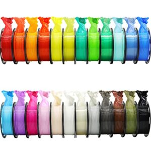 MIKA3D 24 Spools PLA 3D Printing Filament Bundle Pack, 1.75mm PLA Filament with 24 Beautiful Unique Colors, Each Spool 0.25kg, Total 6Kg 3D Printing PLA Material with Extra 3D Printer Tool