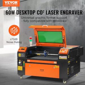 VEVOR 60W CO2 Laser Engraver, 16 x 24 in, 19.7 IPS Laser Cutter Machine with 2-Way Pass Air Assist, Compatible with LightBurn, CorelDRAW, AutoCAD, Windows, Mac OS, Linux, for Wood Acrylic Fabric More