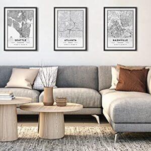 Kate and Laurel Sylvie Nashville Modern Map Framed Canvas Wall Art by Jake Goossen, 18×24 Gray, Decorative Map Art for Wall