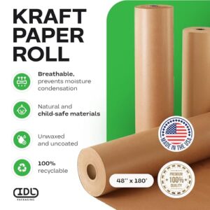 IDL Packaging 48″ x 1800″ (150 feet) – Brown Kraft Paper Roll – 50lb Thickness – Heavy-Duty Paper for Packing, Moving, Shipping, Crafts – 100% Recyclable Natural Kraft Wrapping Paper