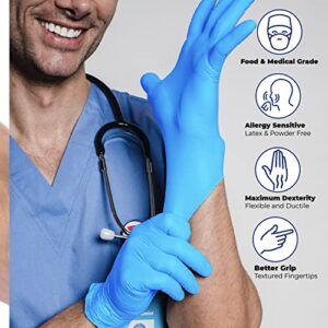 Safe Health Blue Nitrile Exam Gloves, 100-Count S M L XL, 3.5 Mil Free of Powder-Latex, Disposable-Textured, Clinic-Office-Daily, Medical, First-Aid, Clinics, Medium (M) Box 100, FIY1062G