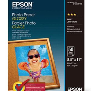 Epson S041649 Glossy Photo Paper, 52 lbs., Glossy, 8-1/2 x 11 (Pack of 50 Sheets)