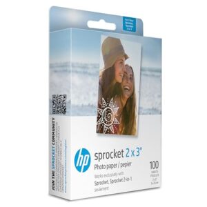 HP Sprocket 2×3″ Premium Zink Sticky Back Photo Paper (100 Sheets) Compatible with HP Sprocket Photo Printers, Original Version.