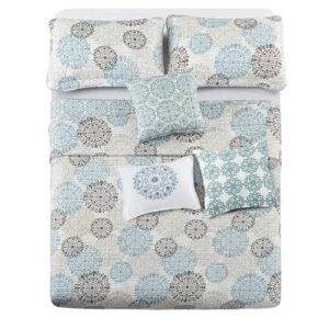 Home Soft Things 6 Piece Marina Medallion Printed Microfiber Quilts Coverlet Set Queen 90″ x 90″, Cameo Blue (Beige Brown Blue), Soft Lightweight Reversible Bedspread Bedding Set for All Season