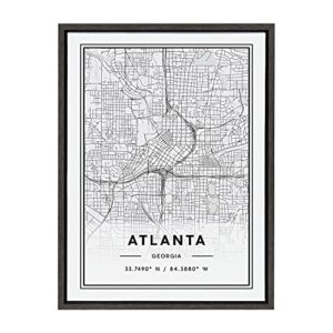 Kate and Laurel Sylvie Atlanta Modern Map Framed Canvas Wall Art by Jake Goossen, 18×24 Gray, Geography Art for Wall