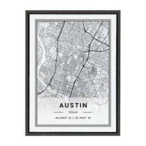 Kate and Laurel Sylvie Austin Modern Map Framed Canvas Wall Art by Jake Goossen, 18×24 Gray, Decorative Map Art for Wall
