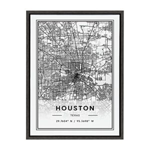 Kate and Laurel Sylvie Houston Modern Map Framed Canvas Wall Art by Jake Goossen, 18×24 Gray, Decorative Map Art for Wall