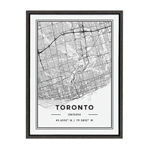 Kate and Laurel Sylvie Toronto Modern Map Framed Canvas Wall Art by Jake Goossen, 18×24 Gray, Decorative Map Art for Wall