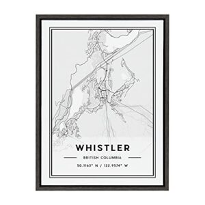 Kate and Laurel Sylvie Whistler Modern Map Framed Canvas Wall Art by Jake Goossen, 18×24 Gray, Decorative Map Art for Wall