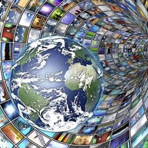 Posterazzi PSTRFF200209SLARGE Image Multimedia Tunnel with Earth. 3D Rendering Photo Print, 24 x 36, Multi