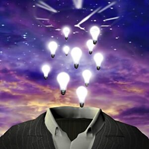 Posterazzi PSTRFF200611SLARGE Surrealism. Light Bulbs hovers Over Suit. Clock face in The Purple Sky Photo Print, 24 x 36, Multi