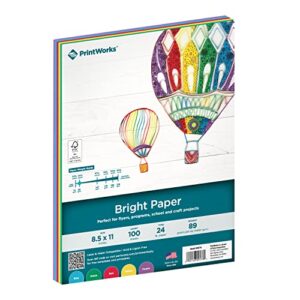 PrintWorks Bright Colored Paper, 24 lb, 4 Assorted Colors, FSC Certified, Perfect for School and Craft Projects, 100 Sheets, 8.5 x 11 Inch (00576), Single