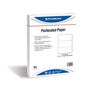 PrintWorks Professional Perforated Paper for Statements, Invoices, Gift Certificates, Coupons and More, 8.5 x 11, 24 lb, 2 Horizontal Perfs 3 2/3″ and 7 1/3″ From Bottom, 500 Sheets, White (04122)