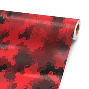 Red Hexa Camo 72” x 52” Vinyl Wrap Sheet for Large or Custom Items | 3M wrap DIY to Custom Skin Gear of All Types and Sizes, Including Vehicles, Boats, appliances, Furniture, ATV’s, Golf carts, Bikes