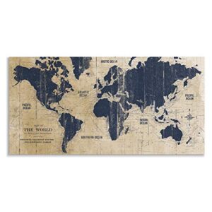 Renditions Gallery Old World Map Canvas Wall Art, Parchment Paper Yellow, Antique Map of the World, Vintage, Premium Gallery Wrapped Canvas Decor, Ready to Hang, 24 In H x 48 In W, Made in America
