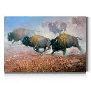 Renditions Gallery Prairie Thunder Wall Art, Western, American Bison Running, Vibrant, Bright Colors, Premium Gallery Wrapped Canvas Decor, Ready to Hang, 18 In H x 27 In W, Made in America Print