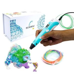 SCRIB3D P1 3D Printing Pen with Display – Includes 3D Pen, 3 Starter Colors of PLA Filament, Stencil Book + Project Guide, and Charger