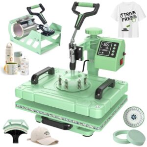 Seeutek Heat Press 5 in 1 Heat Press Machine 12×15 inch T Shirt Pressing Machine with 360 Degree Swing Away, Multifunction Heat Transfer Sublimation Combo for T Shirts Mugs Hat Plate Cap