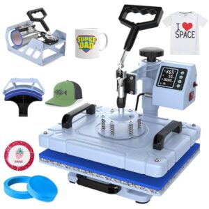 Slendor 5 in 1 Heat Press Machine 12×15 Inch T-Shirt Pressing Machine 360° Swing Away Sublimation Heat Press Digital Heat Transfer with 11OZ Tumbler Press, Multifunction Combo for Hat Cap Mug Plate