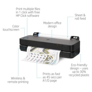 HP DesignJet T210 Large Format 24-inch Color Plotter Printer, Includes 2-Year Warranty Care Pack (8AG32H),Black