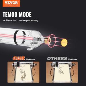 VEVOR 130W CO2 Laser Tube, 65 in (1650 mm) Length, 3.1 in (80 mm) Dia Borosilicate Glass Laser Cutter Tube with Metal Head, 10,000hr Wires Preconnected for Laser Engraver Engraving Cutting Machine