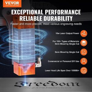 VEVOR, 10W Output Engraving Machine, 15.7″ x 15.7″ Large Working Area 10000mm/min Movement Speed, Compressed Spot with Eye Protection, Laser Cutter for Wood, Metal, Acrylic, Gray