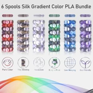 MIKA3D 6 Spools Fast 2 Color Change Silk PLA 3D Printer Filament Bundle, Silk Black Color Change to White/Red/Orange/Blue/Purple/Green, Each Spool 250g, Total 1.5kg Silk PLA Bundle 250g X 6