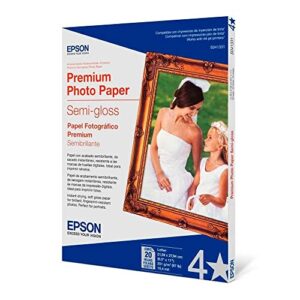 Epson Premium Photo Paper SEMI-GLOSS (8.5×11 Inches, 20 Sheets) (S041331) , White