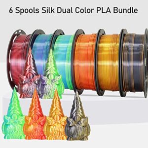 MIKA3D 6 Spools Bicolor Dual Color 1.75mm 3D Printer Filament Bundle, 3D Printing Silk PLA, Silk Black-Purple/Purple-Gold/Black-White/Black-Orange/Red-Blue/Black-Red, 3D Printing PLA 250g X 6 Spools