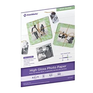 Printworks High Gloss Photo Paper for Inkjet Printers, 8.5 mil, 15 Sheets, 8.5” x 11” (00547) , White