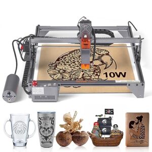 VEVOR, 10W Output Engraving Machine, 15.7″ x 15.7″ Large Working Area 10000mm/min Movement Speed, Compressed Spot with Eye Protection, Laser Cutter for Wood, Metal, Acrylic, Gray