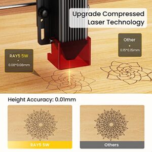 Longer Ray5 5000mW Laser Engraver, 5000mW Output Power Laser Engraver and Cutter Machine for Beginners, Higher Accuracy Laser Engraver for Wood, Leather, Acrylic, Glass etc（Laser Class ii）