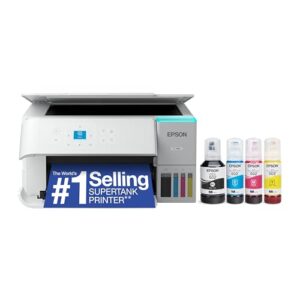 Epson EcoTank ET-2980 Wireless All-in-One Color Supertank Printer with up to 3 Years of Ink, Refillable Tanks, Perfect for Home, 15 PPM, 1.44″ Color Screen, Auto 2-Sided Printing – White