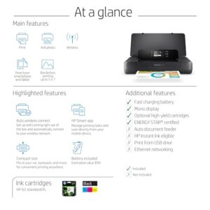 HP OfficeJet 200 Wireless Mobile Printer – Black, Battery included (CZ993A)