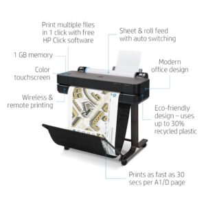 HP DesignJet T630 Large Format 24-inch Plotter Printer, with Auto Sheet Feeder, Media Bin & Stand (5HB09D) – New Model